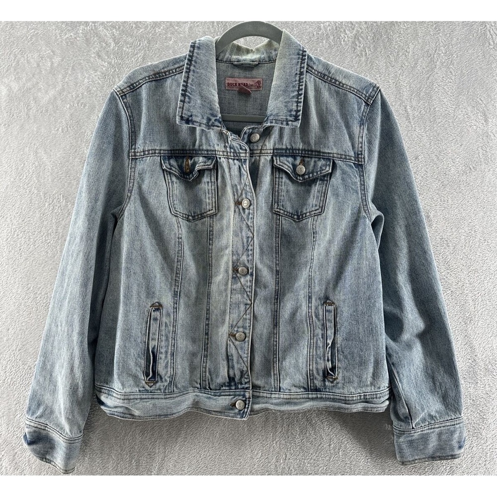 VTG Duck Head Jeans Jacket Womens 1X Light Wash Denim Trucker Jacket Plus